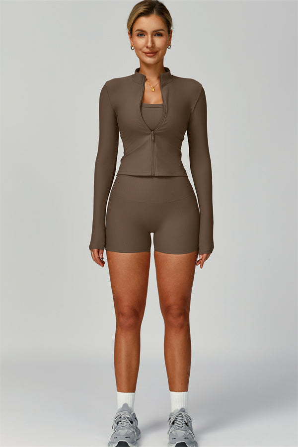 The Burst Jacket Sports Bra Shorts 3-Piece Set
