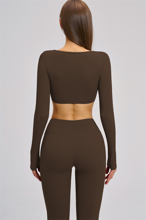 The Zestful Long Sleeve Crop Top Flared Leggings 2-Piece Set