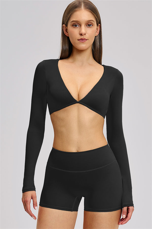 The Zestful Long Sleeve Crop Top Shorts 2-Piece Set