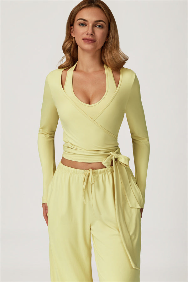 The Sprint Long Sleeve Crop Top Halter Tank Top Sweatpants 3-Piece Set