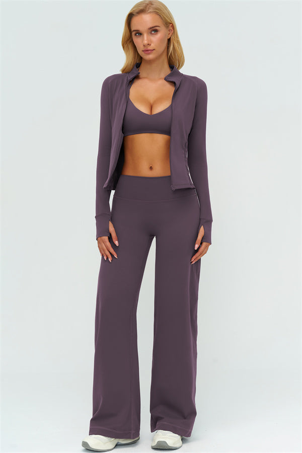 The Twirl Zip Jacket Sports Bra New Straight Leg Pants 3-Piece Set