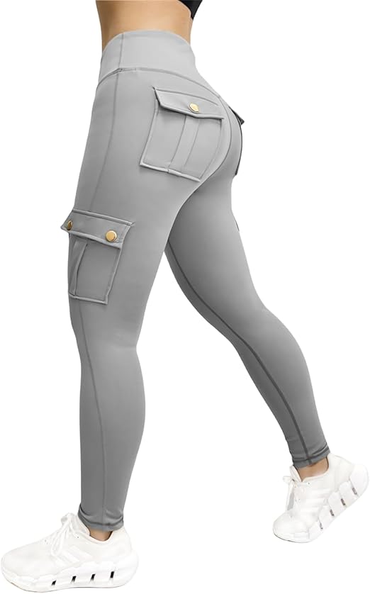 Cargo Leggings for Women Casual High Waisted Tummy Control Run Pants Butt Lifting Yoga Pants with Pockets