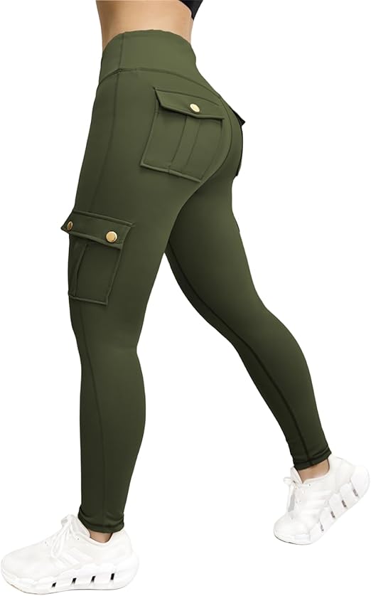 Cargo Leggings for Women Casual High Waisted Tummy Control Run Pants Butt Lifting Yoga Pants with Pockets