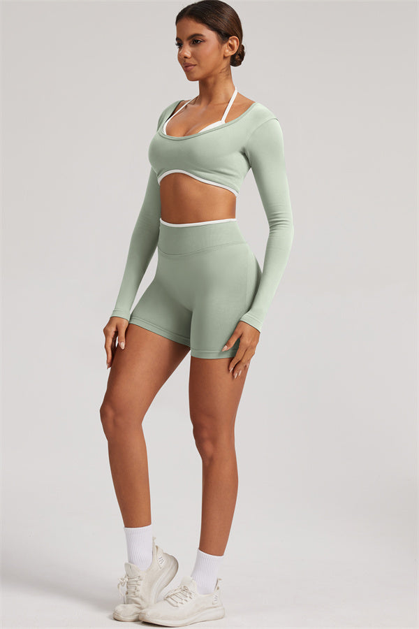 The Elevate Long Sleeve Crop top Shorts 2-Piece Set