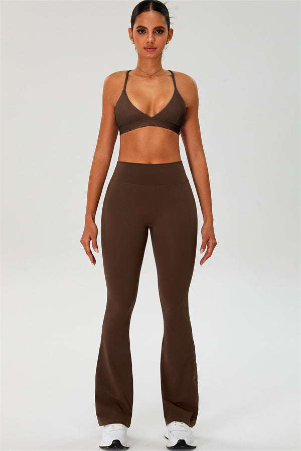The Ember Sports Bra Crop Top Flared Leggings 3-Piece Set