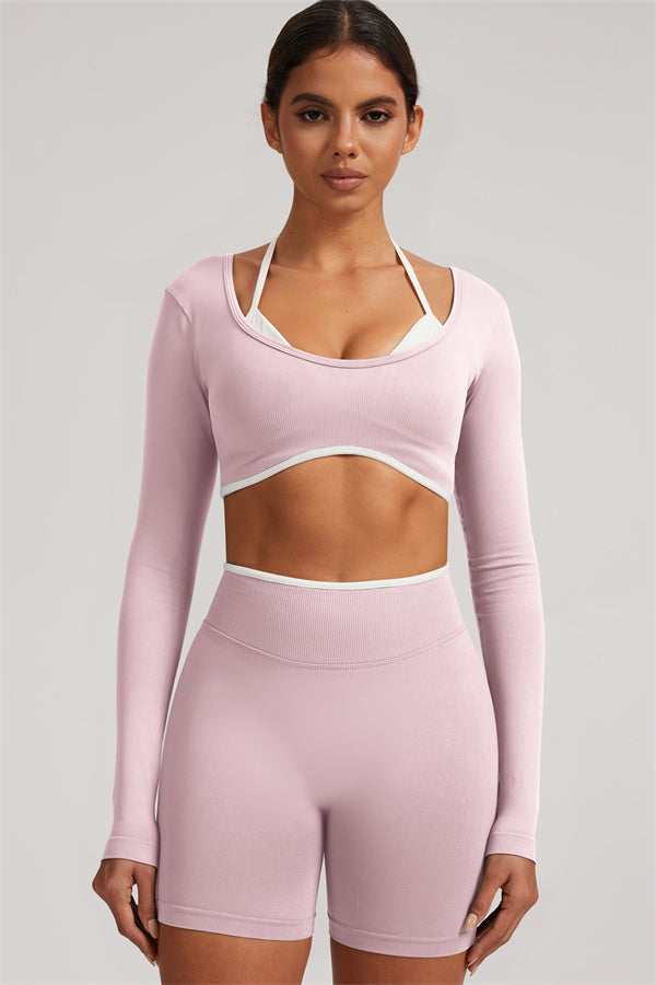 The Elevate Long Sleeve Crop top Shorts 2-Piece Set
