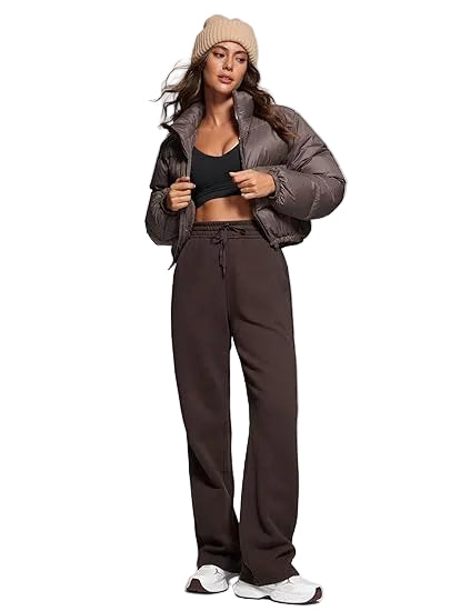 Cotton Fleece Lined Sweatpants Women 28"/30"/32" - Straight Leg Casual Lounge Pants with Pockets Winter Warm