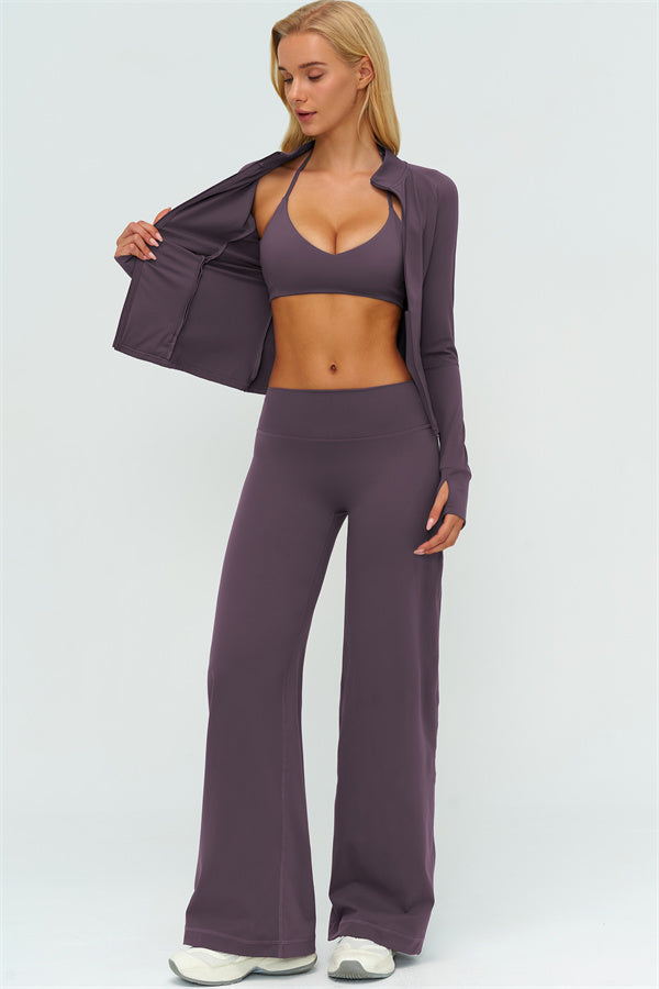 The Twirl Zip Jacket Sports Bra New Straight Leg Pants 3-Piece Set