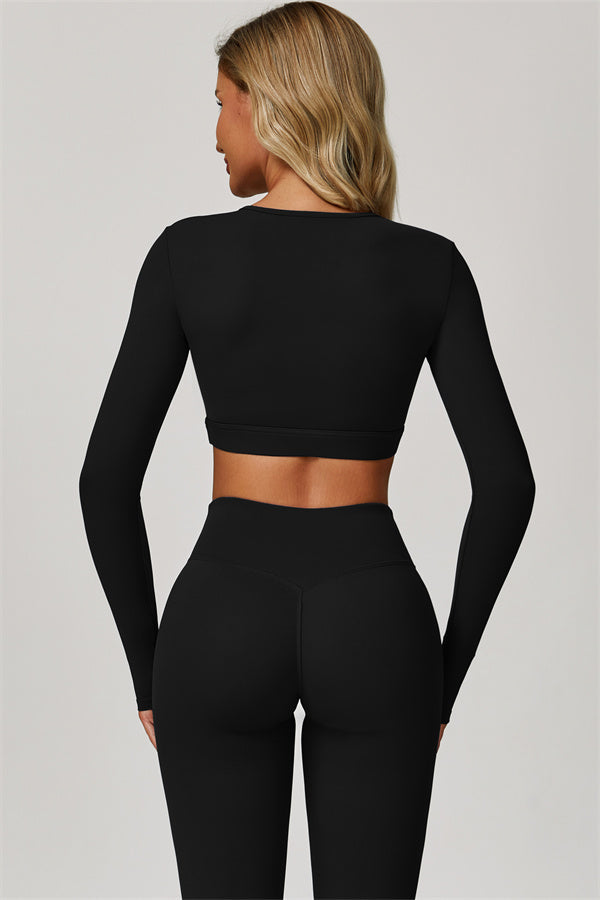 The Lavish Long Sleeve Cut-out Crop Top Flared Leggings 2-Piece Set