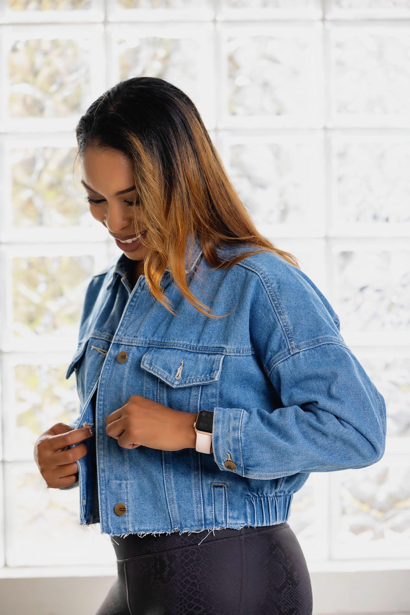 Raw & Ribbed Crop Denim Jacket