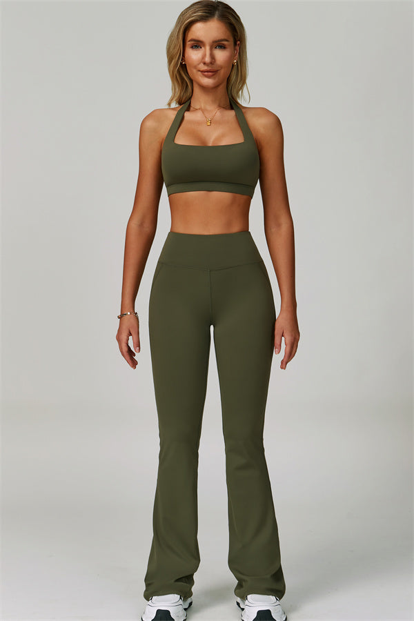 The Bold Halter Sports Bra Flared Leggings 2-Piece Set