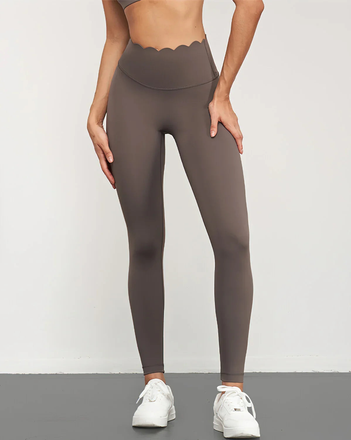 Hello Day Scalloped Waist High Rise Leggings