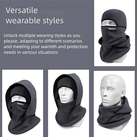 Outdoor Winter Warm Hat Neckband Integrated Cycling Mask Sports Ski Head Cover, Windproof Fleece Thermal Face Mask