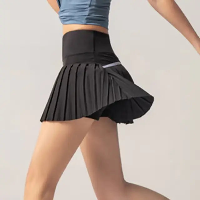 Onyx Flow Pleated Athletic Skirt – Built-In Shorts & Pockets