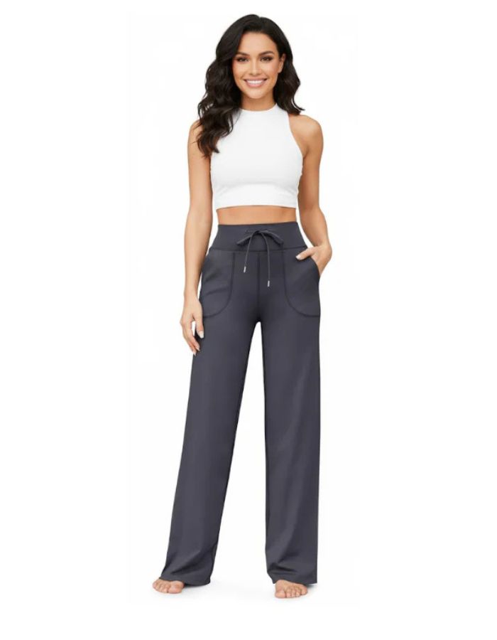 Womens Wide Leg Pants High Elastic Waisted Flare Yoga Pants with Pockets Lounge Pants Baggy Straight Leg Sweatpants