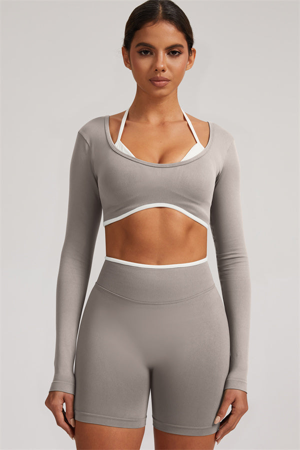 The Elevate Long Sleeve Crop top Shorts 2-Piece Set