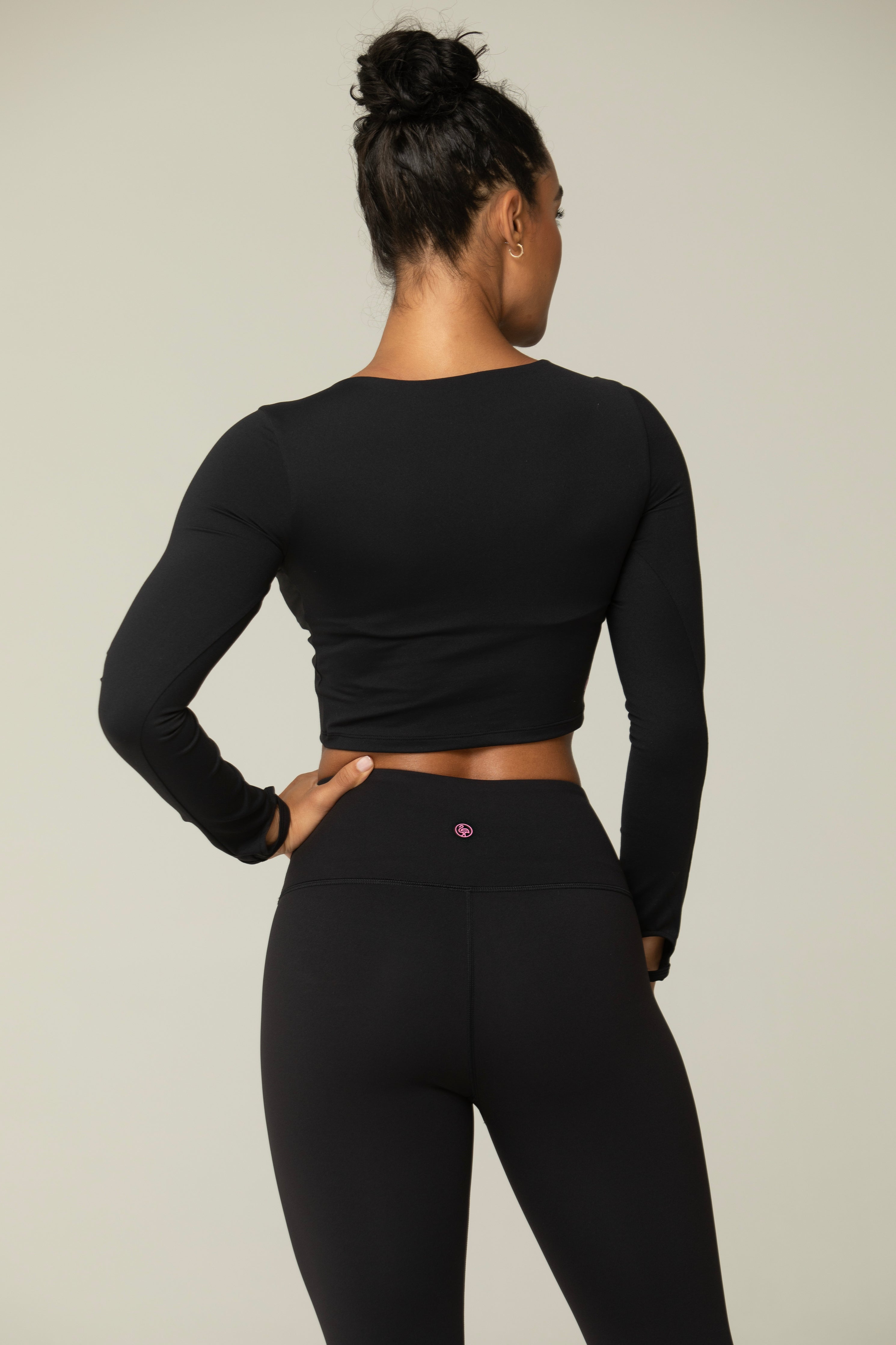 Mid-Slit Long Sleeve Crop Top for Women – Thumbhole Activewear Shirt, Stretch Workout Top
