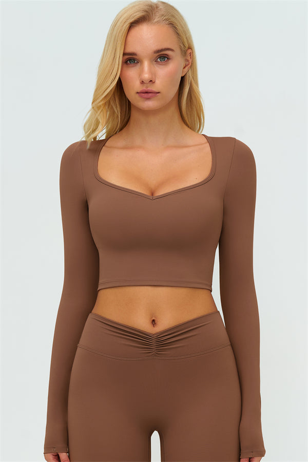 The Lushness Long Sleeve Crop Top Flared Leggings 2-Piece Set