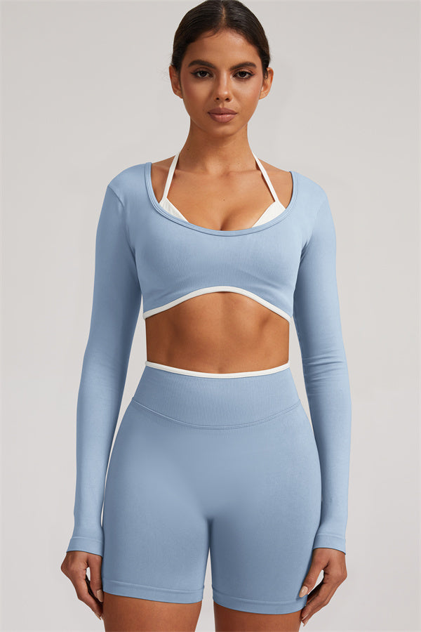 The Elevate Long Sleeve Crop top Shorts 2-Piece Set