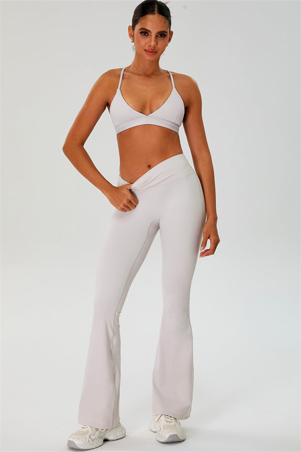 The Ember Sports Bra Crop Top Flared Leggings 3-Piece Set