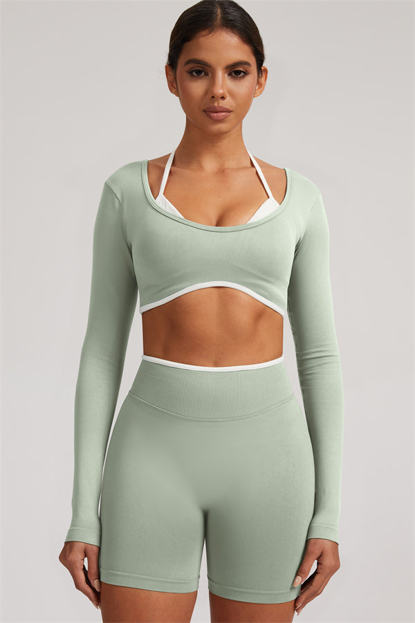 The Elevate Long Sleeve Crop top Shorts 2-Piece Set